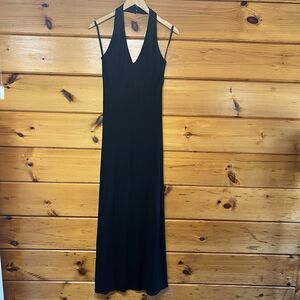 Ralph Lauren V-Neck Sleeveless Halter Maxi Stretchy Dress Black Size S